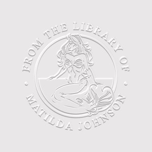 Mermaid Book Embosser Personalised | Nautical Book Stamp | From the Library of | Rubber Stamp, Self Inking Stamp or Embosser | SKU: STL086 image 1