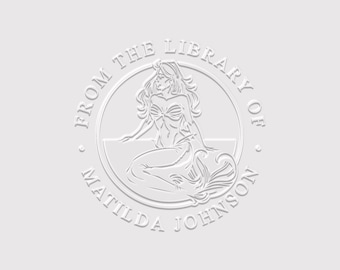 Mermaid Book Embosser Personalised | Nautical Book Stamp | From the Library of | Rubber Stamp, Self Inking Stamp or Embosser | SKU: STL086