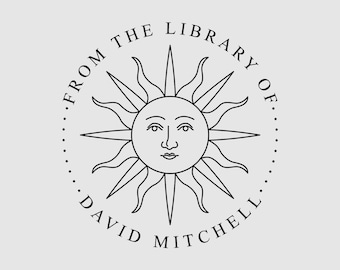 Sun Face Buchstempel Personalisiert | Himmlische Bibliothek Buch Präge | Stempel, Selbstfarbstempel oder Embosser | Design:STL168