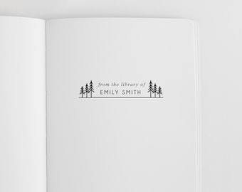 From the Library of Stamp | Book Stamp Personalized | Trees Book Plate Stamp | Rubber Stamp, Self Inking Stamp or Embosser | Design: STL002