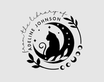 Cat and Moon Book Stamp Personalized | From the Library of | Rubber Stamp, Self Inking Stamp or Embosser | Design: STL070