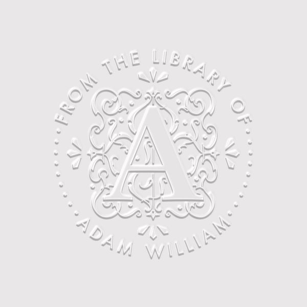 Gothic Monogram Library Book Embosser, Name Initial Round Book Stamp