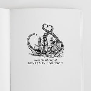 Kraken Book Stamp Personalized | Kraken Bookplate Stamp | Rubber Stamp or Self Inking | Design: STL080 image 2