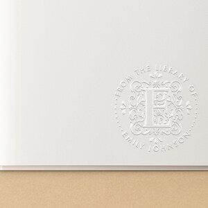 Gothic Monogram Library Book Embosser | Name Initial Round Book Stamp ...