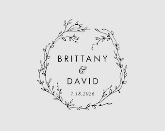 Wedding Logo Stamp | Wedding Invitation Envelope Stamp | Wedding Date Stamp | Rubber Stamp, Self-Inking Stamp or Embosser | Design: WS009