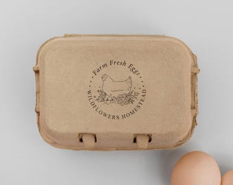 Personalized Farm Fresh Eggs Stamp – Custom Chicken Logo Stamp for Egg Cartons, Homestead or Backyard Farm | Design: STB028