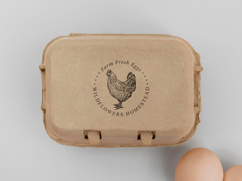 Egg Carton Stamp | Personalized Egg Carton Label | Farm Fresh Eggs Stamp | Rubber Stamp and Self Inking Stamp | Design: STB012 image 1