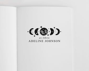 Moon Book Stamp Personalized | Ex Libris Stamp | Bookplate Stamp | Rubber Stamp or Self Inking | Design: STL013