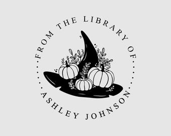 Witch Hat Book Stamp Personalized | From the Library of Stamp | Halloween Library Stamp | Rubber Stamp or Self Inking Stamp | Design: STL105