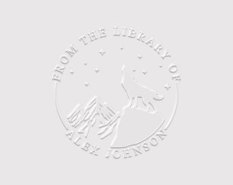 Wolf Book Embosser | Howling Wolf Library Stamp | Fantasy Book Stamp | Rubber Stamp, Self Inking Stamp or Embosser | Design: STL123