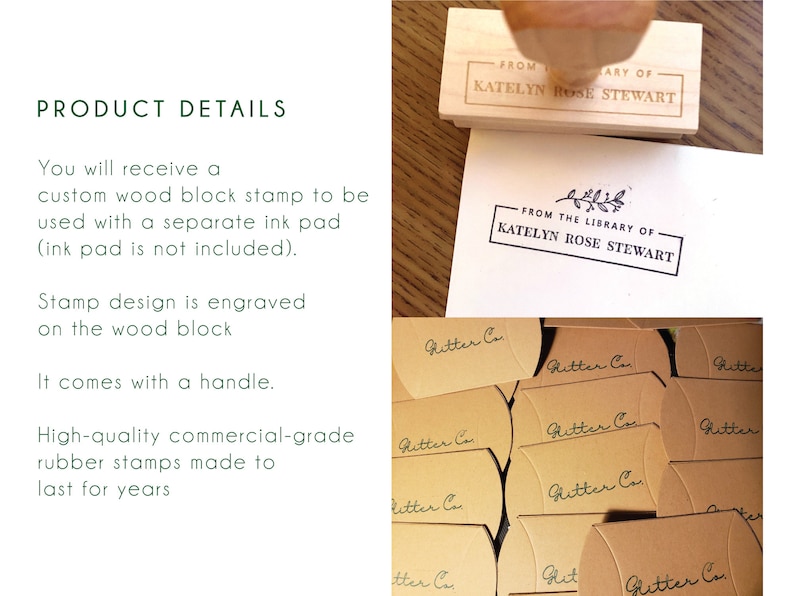 May include: A wooden stamp with the text "From the Library of Katelyn Rose Stewart" engraved on it. The stamp is used for bookplates and comes with a handle.
