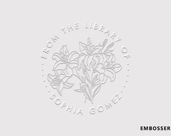 Birth Month Flower Book Embosser | Birthday Flower From the Library of Embosser | Rubber Stamp, Self Inking Stamp or Embosser | SKU: STL089