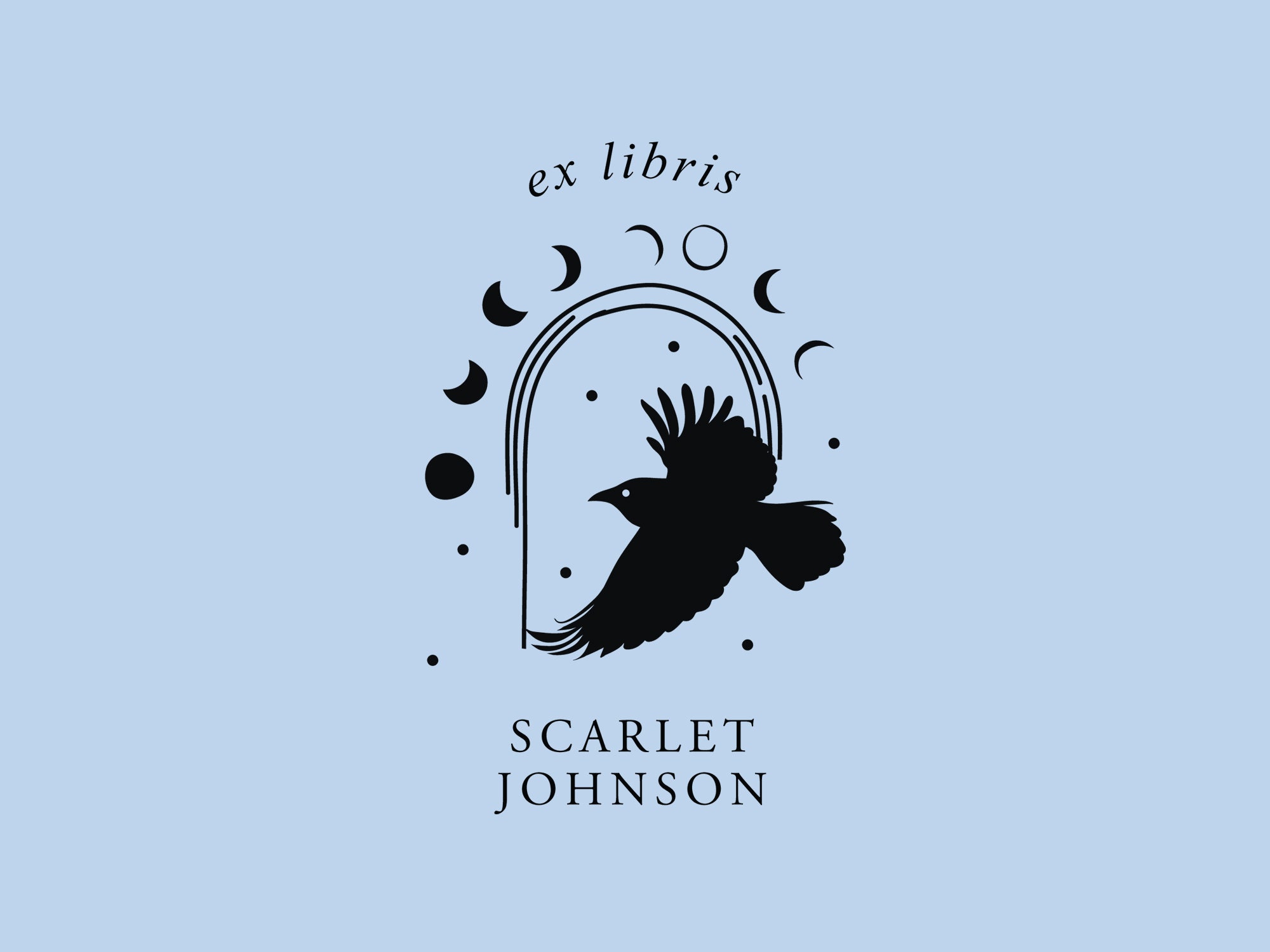 Ex Libris Stamp | Book Stamp Personalized | Bird and Moon Bookplate S…