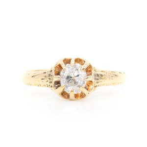 Antique Victorian 18K Yellow Gold 0.61ct Old Mine Cut Diamond Belcher Solitaire Ring