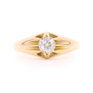 Antique Victorian 18K Yellow Gold 0.35ct Old European Cut Diamond Solitaire Belcher Ring