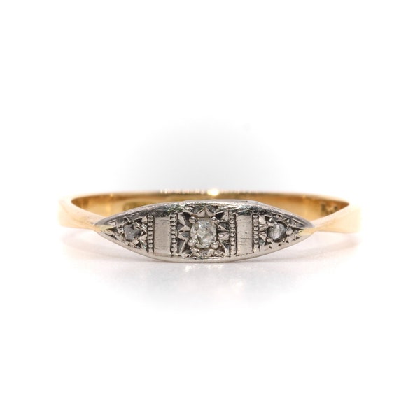 Art Deco 18K Yellow Gold and Platinum Diamond Trilogy Ring