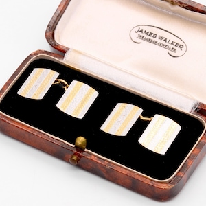 Vintage 1950s 18K Yellow Gold and Platinum Engine Turned Cufflinks, in Original Case