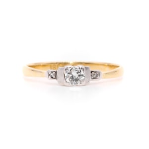 Art Deco 1930s 18K Yellow Gold and Platinum 0.18ctw Diamond Trilogy Ring