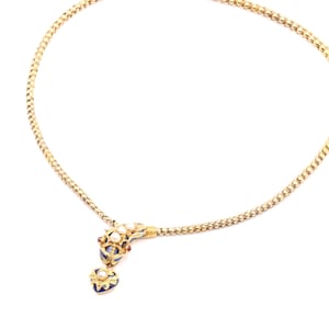 Antique Victorian 1850s 18K Yellow Gold Blue Enamel Pearl and Garnet Snake Necklace with Heart Shaped Locket