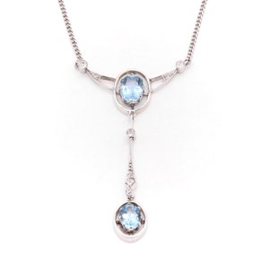 Antique Belle Epoque 15K White Gold & Platinum 1.7tgw Aquamarine and Old Cut Diamond Necklace