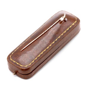 Antique Edwardian 15K Yellow Gold and Platinum Pearl and Diamond Stick Pin, in Original Case