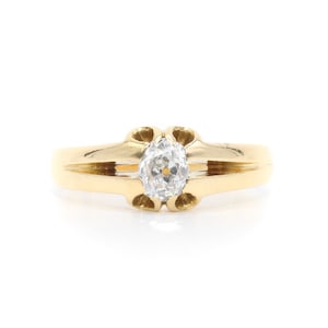 Anillo Belcher antiguo victoriano de oro amarillo de 18 quilates con diamante talla Old Mine de 0,54 ct