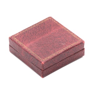 Vintage Pink Gold Tooled Square Jewellery Box with Cream Satin and Red Velvet Lining