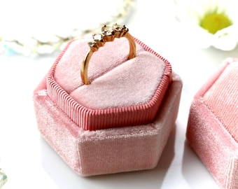 Pink Velvet Hexagonal Ring Box