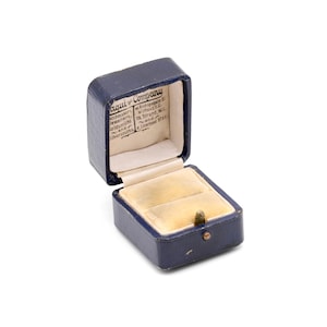 Antique Dark Blue Leather Effect Ring Box, with Ivory Silk and Cream Velvet Interior