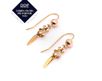 Antique Victorian 18K Yellow Gold Old Mine Cut Diamond Drop Earrings