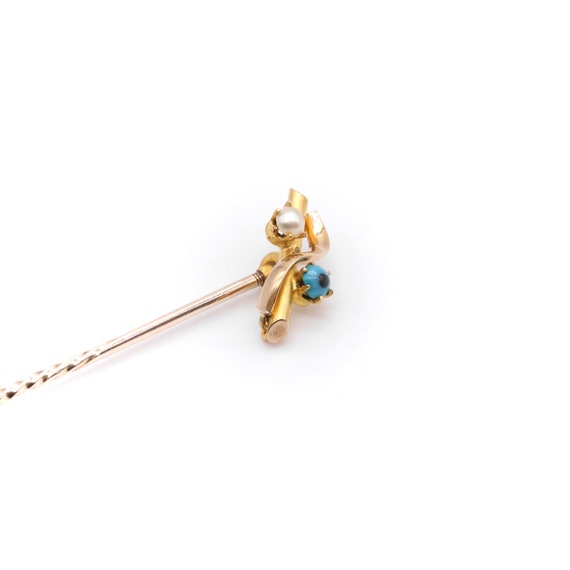 Antique Edwardian 15K Yellow Gold Turquoise and P… - image 10