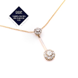 Antique Edwardian 15K Gold 0.65ctw Old Cut Diamond Cluster Drop Necklace