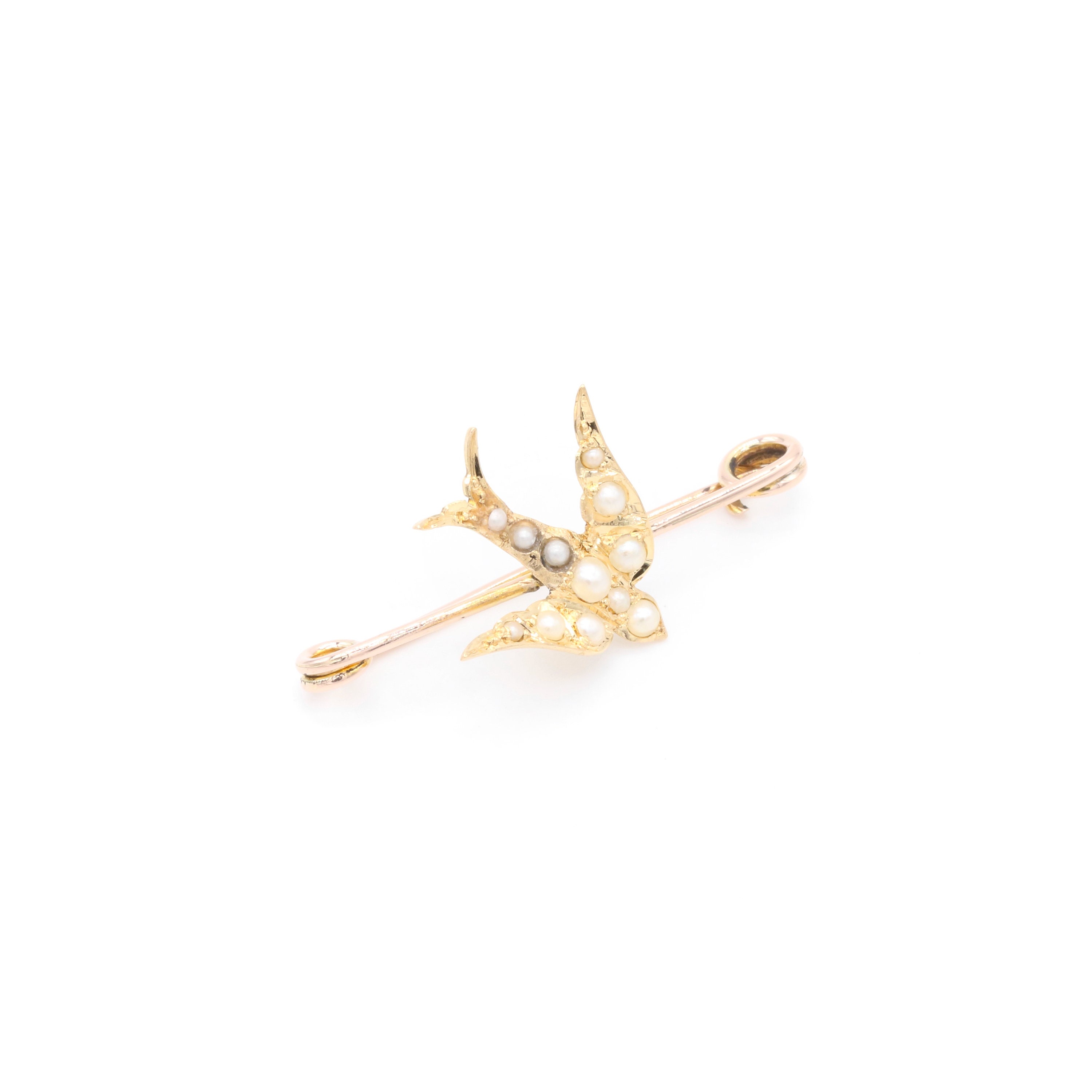 Antique 9K Yellow Gold Pearl Swallow Bird Brooch - Etsy