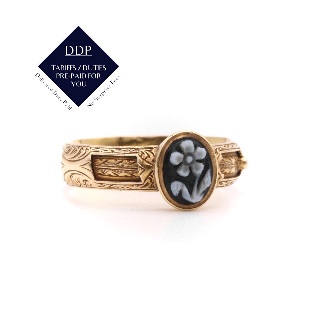 Buy Antique Victorian 15K Yellow Gold Forget Me Not Sardonyx Cameo Sliding  Mourning Ring Online in India