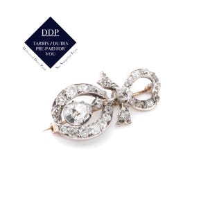 Antique Georgian Silver and Yellow Gold 3.45ctw Old Cut Diamond Ribbon Brooch