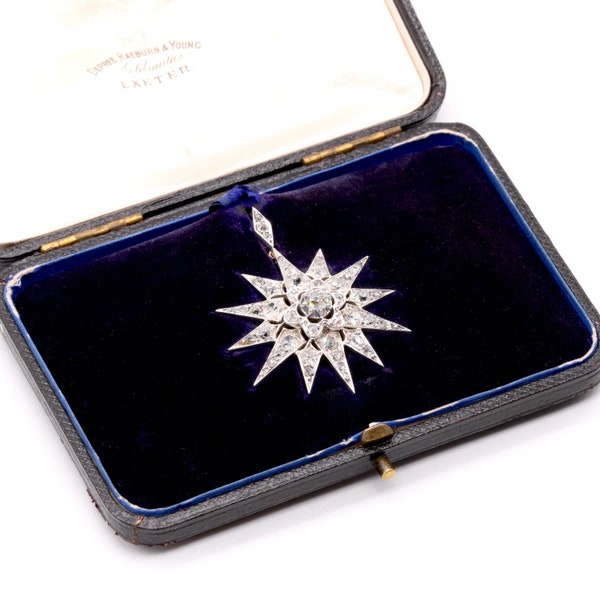 Antique Victorian Gold and Silver 3.18ctw Old Mine Cut Diamond Star Pendant and Hair Pin, in Original Fitted Case