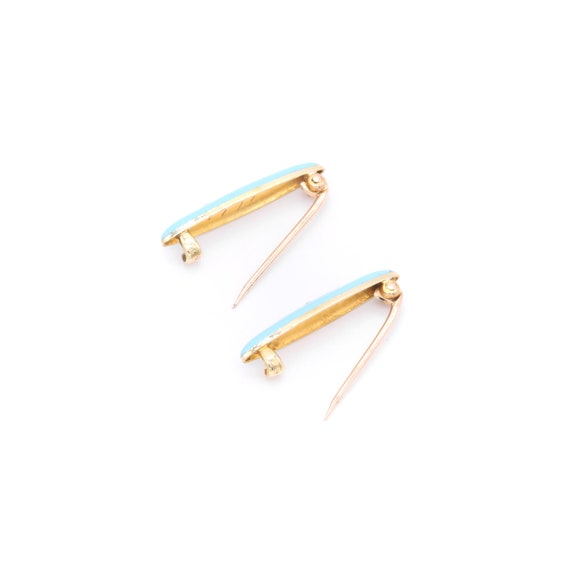 A Pair of Antique 14K Yellow Gold Pale Blue Ename… - image 9