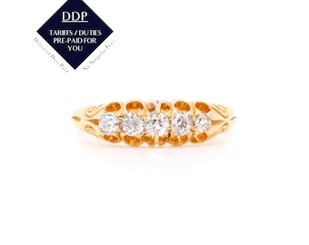 Antique 18K Yellow Gold 0.42ctw Old Cut Diamond 5 Stone Ring