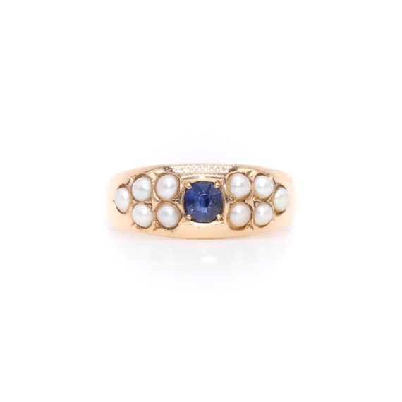 Antique Victorian 15K Yellow Gold Sapphire and Pe… - image 1