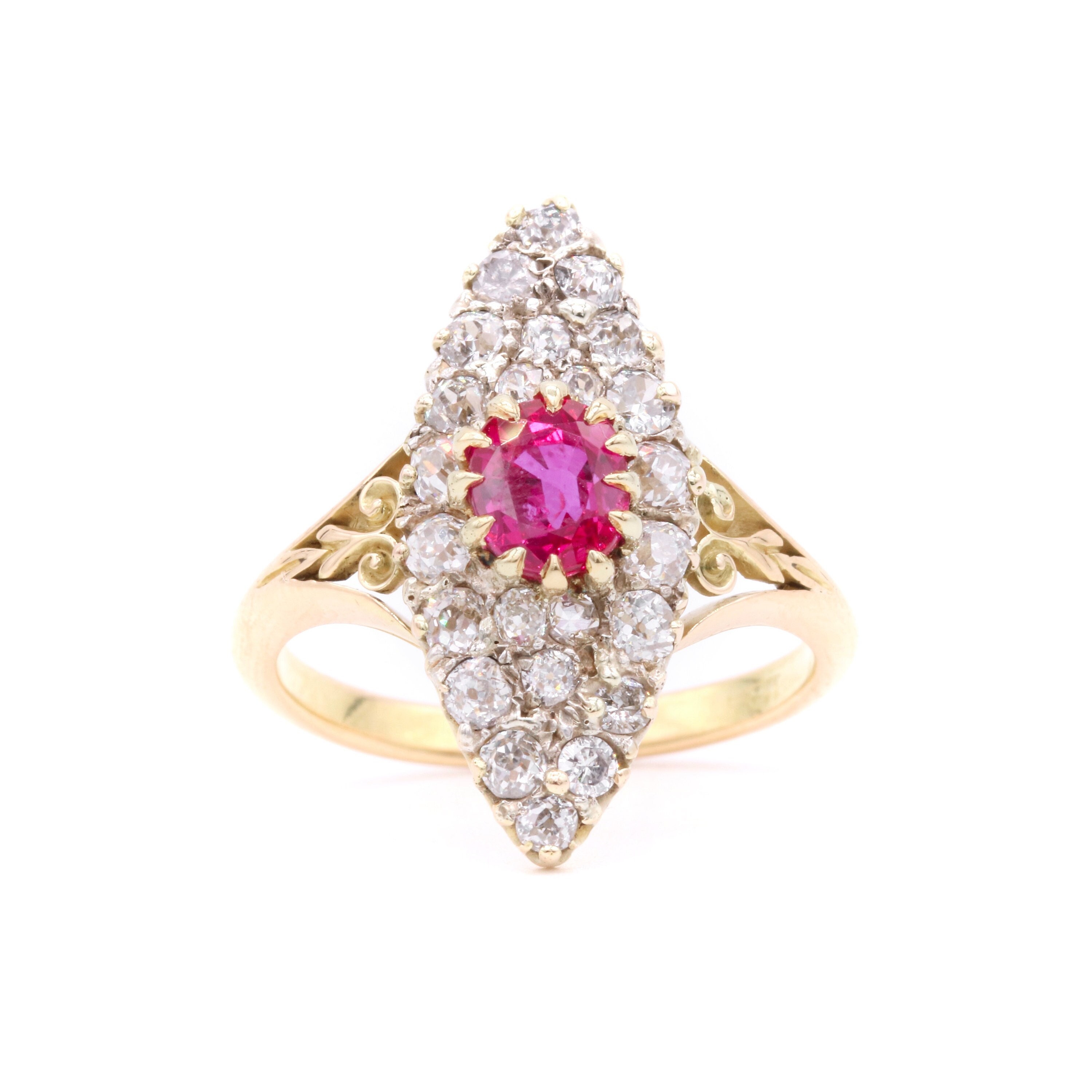 Antique Victorian 18K Yellow Gold 1ct Ruby and 1ctw Diamond - Etsy UK