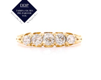 Antique Edwardian 18K Yellow Gold 0.91ctw Old European Cut Diamond 5 Stone Ring