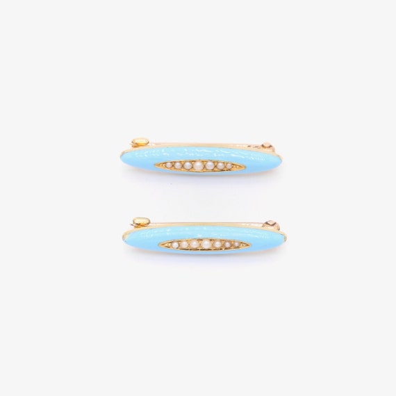 A Pair of Antique 14K Yellow Gold Pale Blue Ename… - image 4
