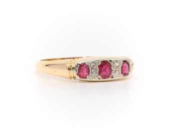 Art Deco 1920s Platinum and 18K Yellow Gold Ruby and Diamond 7 Stone Ring