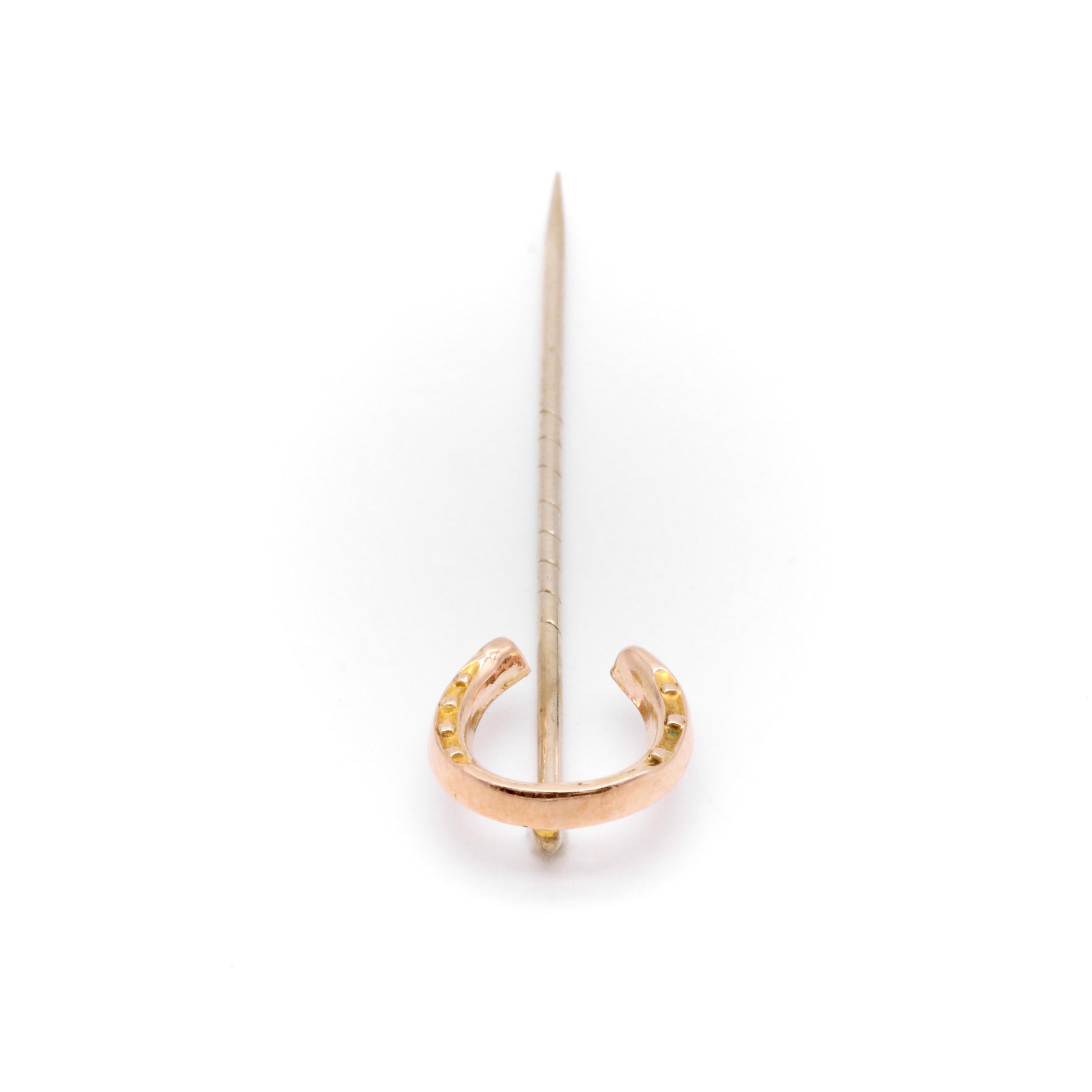 Antique Victorian 9K Yellow Gold and Silver Horseshoe Stick 