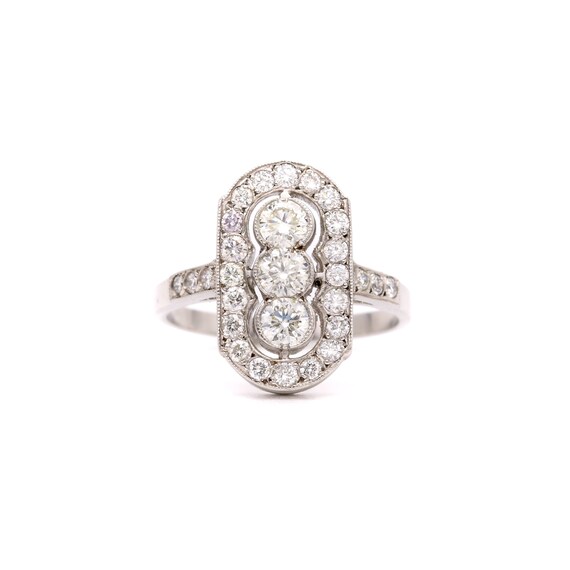 Art Deco Style Platinum 1ct Diamond Panel Ring – A