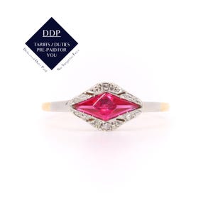 Art Deco 1930s 18K White and Yellow Gold Ruby and Diamond Geometric Ring