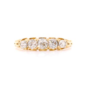 Antique Edwardian 18K Yellow Gold 0.91ctw Old European Cut Diamond 5 Stone Ring