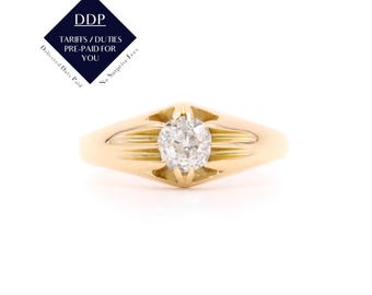 Antique Victorian 18K Yellow Gold 0.35ct Old European Cut Diamond Solitaire Belcher Ring