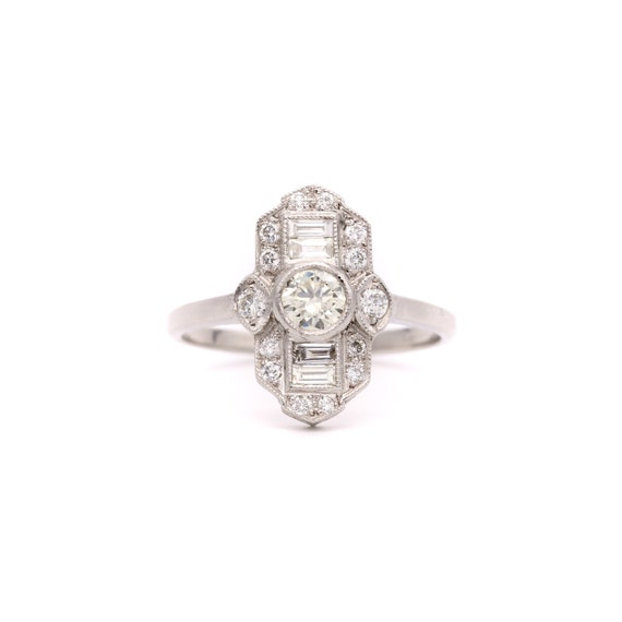 Art Deco Style Platinum 0.75ct Diamond Panel Ring,