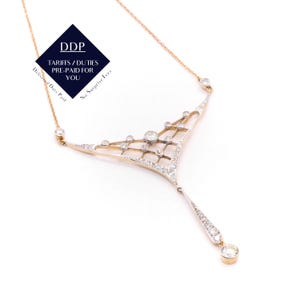 Antique Edwardian 18K Yellow Gold and Platinum 1.4ctw Old Cut Diamond Necklace